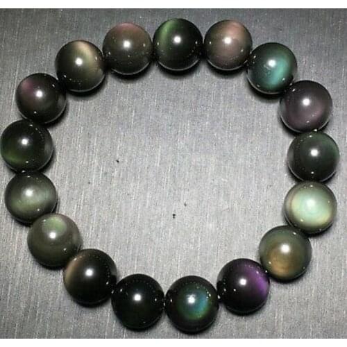 Fashion jewelry 12mm Natural Color eye Obsidian Light Gemstone Beads Bracelet AAA