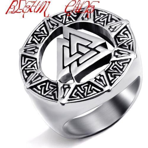 Fashion Men Odin Symbol Norse Viking Mens Boys Stainless Steel Biker Ring For Punk Men Jewelry