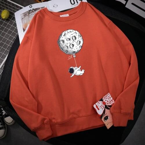 Balloon Moon Astronaut Man Hoodie Cartoon Printing Men Sweatshirts Fleeve O-Neck Male Hoodies Punk Trend Sweatshirt For Mens