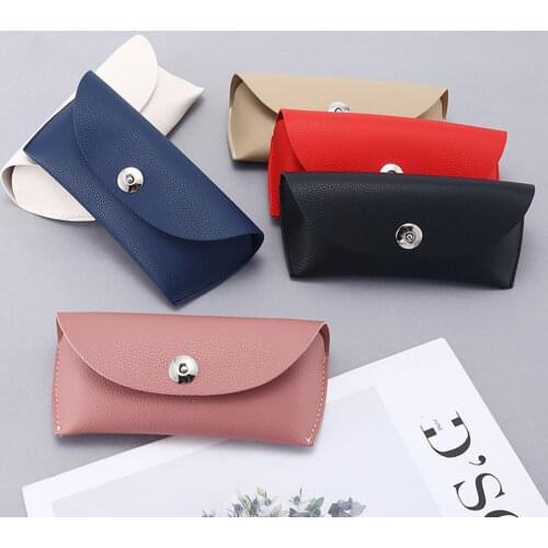 1pcs Litchi Pattern Soft Bag Leather Glasses Case Personalized Buckle Leather Sunglasses Case Trendy Sunglasses Case Glasses Bag