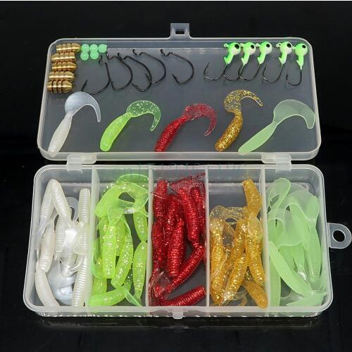 Minfishing 70 pcs/set Soft Fishing Lure Kit Set Wobbler Soft Worm Lure Artificial Bait Crankbait Fishing Baits