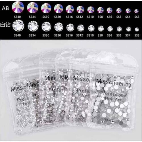 New hot mixed High light AAA rhinestone crystal AB clear SS3-SS40Non Hotfix flatback Rhinestones for Nails 3D nail art gems
