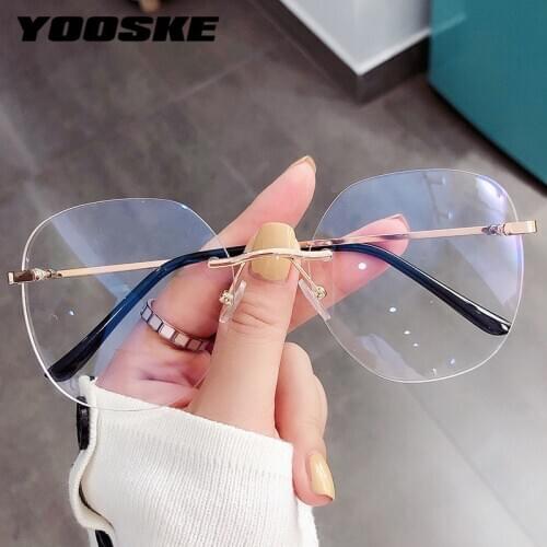 YOOSKE Frameless Trimming Anti Blue Glasses Frame Women New Irregular Eyeglasses Men Metal Blocking Computer Rimless Eyeglass