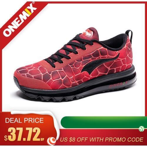 ONEMIX Mens Running Shoes Breathable Mesh Outdoor Red Athletic Sport Shoes Comfort Black Shoes Walking Sneakers Plus Size 39-47