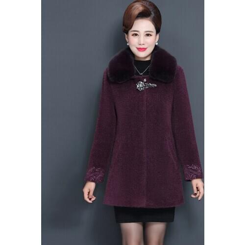 Winter coat women autumn mother dress middle-aged and elderly woolen coat loose large size temperament big fur collar long coat