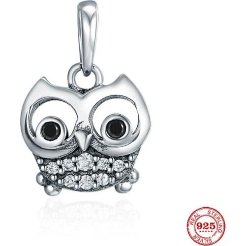 New 925 Sterling Silver CZ Zircon Owl Pendant Charm Fit Original Pandora Bracelet&Bangle Making Fashion DIY Jewelry For Women