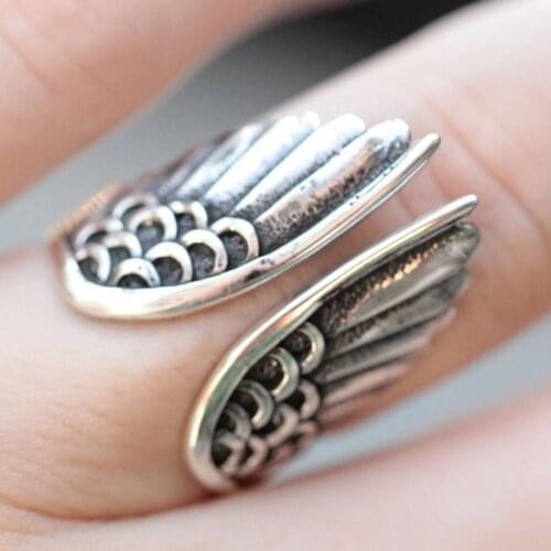 Adjustable Angel Wings Ring Vintage Thai Silver Black Color Rings For Women Fashion Rings Jewelry Bague Femme Female Gifts