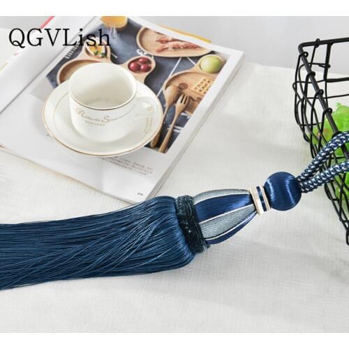 QGVLish 2Pcs Curtain Tassel Fringe Tiebacks Straps Hanging Belt Ball Curtain Accessories Brush Bind Buckle Curtain Holder Decor