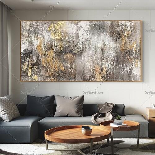 Hand Painted Canvas Abstract Modern Home Room Aesthetic Interior Teen Wall Decor Paintings Golden Texture Decorative Art Mural