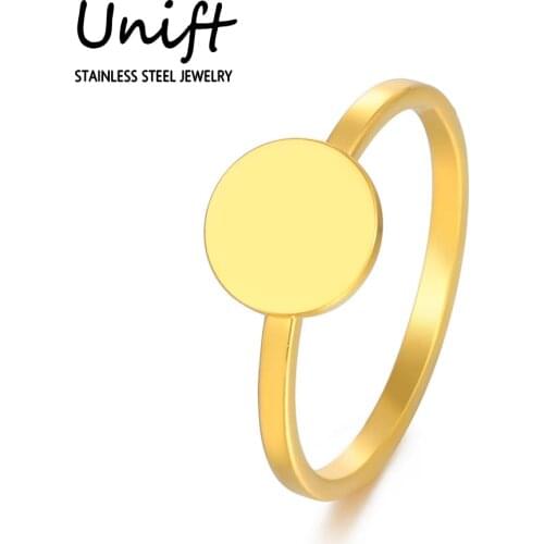 Unift Disc Ring Round Glossy Finger Rings for Women Stainless Steel Ring Accessories Jewelry Couple Wedding Anniversary Gift