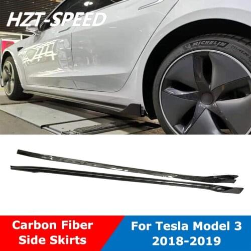 Model 3 Carbon Fiber V Type Door Aprons Side Skirts Extensions For Tesla Model 3 Sedan 2018-2019