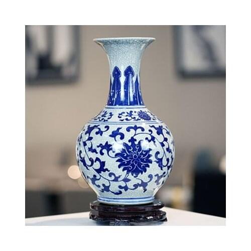 Chinese-style Retro Vase Jingdezhen Ceramic blue and white antique kiln cracked glaze vase craft ornament modern fashion home de