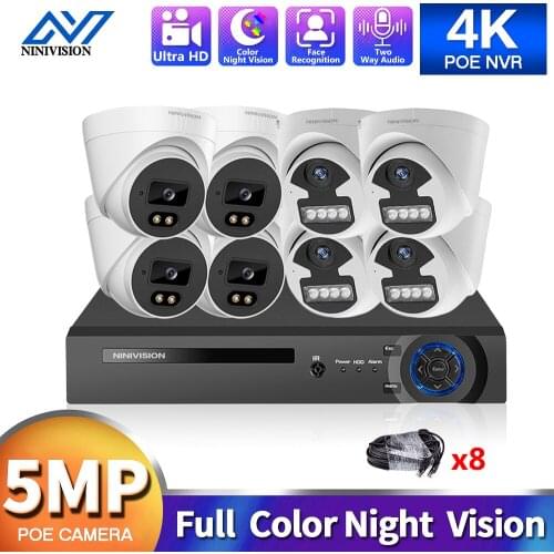 8ch NVR POE Video Camera CCTV Security Camera System for Home 5MP H.265 HD Color Night Vision Dome IP POE Camera System Kits HDD