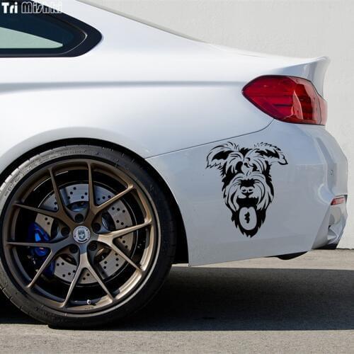 Tri Mishki 17.5x15cm animal Dog Schnauzer on board funny car sticker Windscreen Vinyl Decals Accessories Car Sticker HZX579
