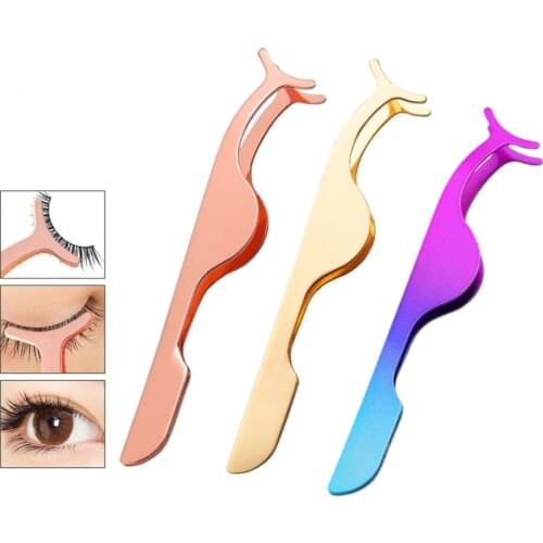 1Pcs False Eyelash Tweezers Fake Eye Lash Applicator Eyelash Extension Curler Nipper Auxiliary Clip Clamp Makeup Forceps Tools