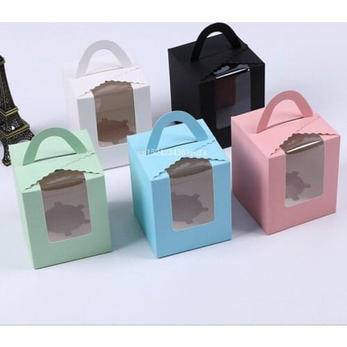 100 pcs Cupcake Boxes with Window with Handle Macaroon Boxes Muffin Small Cake Boxes