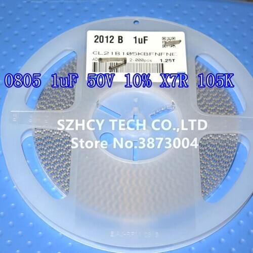 2000Pcs 0805 1uF 50V 10％ X7R 105K CL21B105KBFNFNE New and origianl