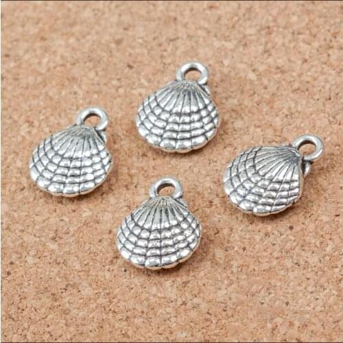 High Quality 50 Pieces/Lot 10MM*13MM Antique Silver Color Diy Making Charm Metal Double sided Shell Charm Fit For Jewelry Making