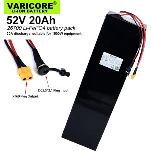 VariCore 52V 20Ah 16S4P 26700 Lifepo4 Battery Pack 20A Maximum 60A Balanced BMS for Electric Boat E-bike 58.4V Lawn mower XT60