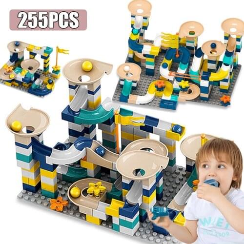 Blocks Big Block Marble Race Run Maze Ball Track Building Blocks Plastic Funnel Slide Assemble Bricks Compatible Ed Duploe DIY
