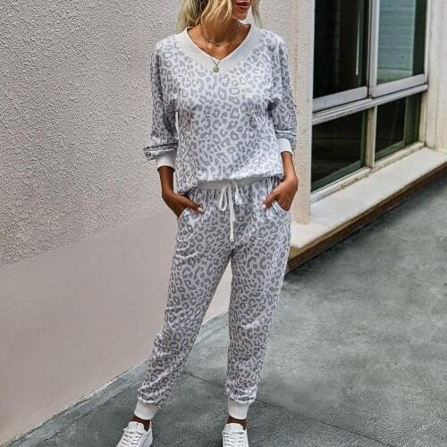 Vetement femme Fashion Women Suit Leopard Sexy Tracksuit Set Long Sleeve Blouse Top Pants Trousers Outfit Sets Женский костюм