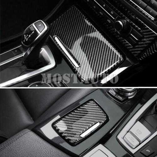 For BMW 5 Series F10 F11 Carbon Fiber Water Cup Holder & Ashtray Cover 2011-2016 2pcs Car Accessories Interior Car Decor