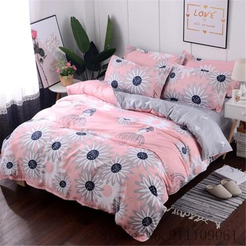 Home Textile Pink Gray Flower Pattern Bedding Set Duvet Cover Bed Sheet Pillowcase Bed Linens King Full Size Bedclothes 3/4Pcs