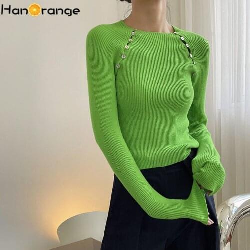HanOrange Autumn Lazy Style Comfortable Self-cultivation O-neck Waistcoat Double-breasted Sweater Top Women