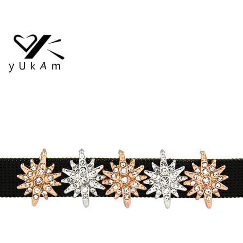 YUKAM Jewelry Keys Crystal Rhinestone North Star Slide Charms Keeper for Leather Wrap Mesh Keeper Bracelets Accessories Making