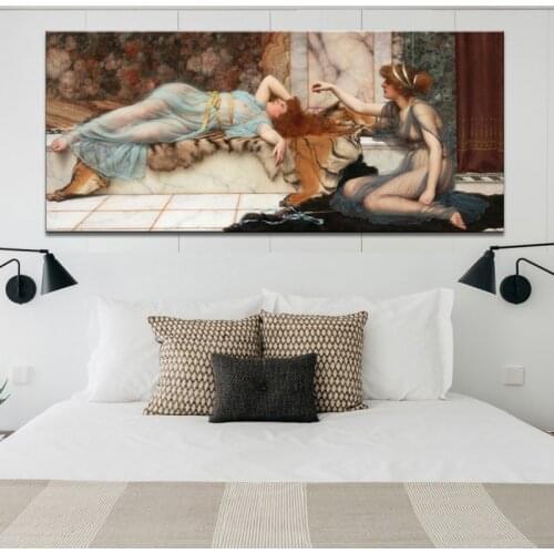 Mischief and Repose by John William Waterhouse Canvas Famous Painting Posters Prints Wall Art for Living Room Home Decor Cuadros
