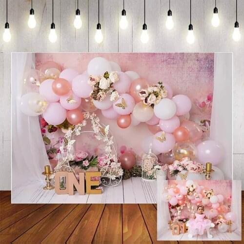 Mehofond Photography Background Pink Balloon Flowers Princess Birthday Party Girl Cake Smash Decor Backdrop Photo Studio Props