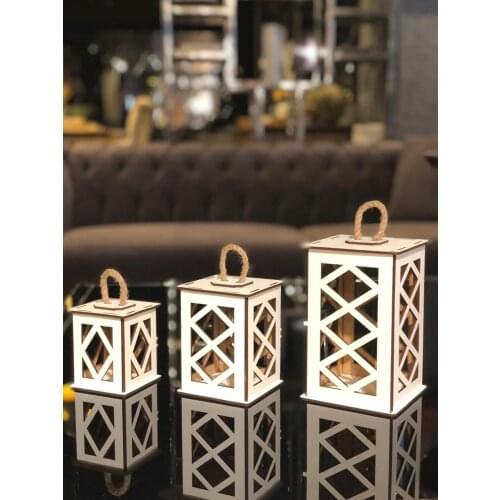 3-Piece Mini White Wooden Lantern Set Candle Holder