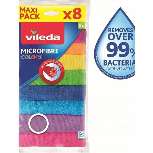 Vileda Colors Microfiber Cloth, Multi-Colored, 8 Pieces, Multi-Purpose Cleaning Cloth