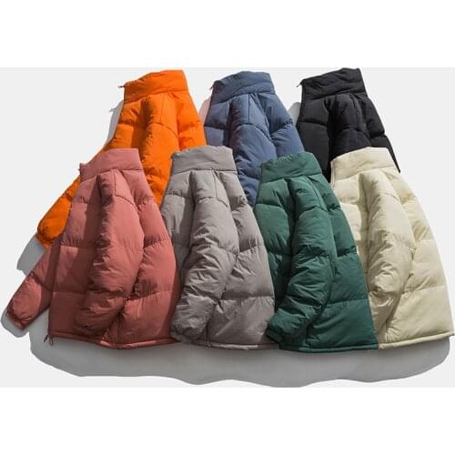 2021 Winter New High Quality Mens Solid Color Zipper Stand Collar Loose High Street Warm Long Sleeve Mens Winter Coat