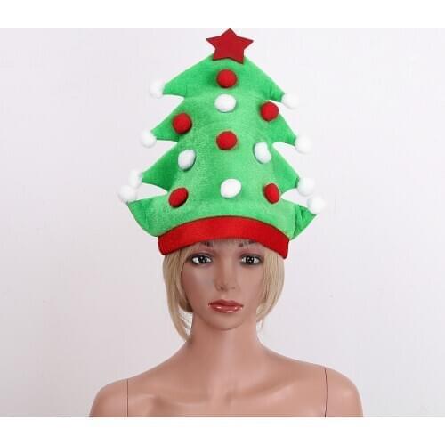 Soft Velvet Christmas Tree Hat Pom Pom Trim Santa Caps Xmas Theme Party Costume Accessories Novelty Funny Headwear for Adults