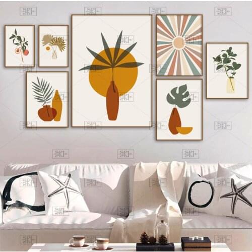 Sunlight Vase Leaves Plant Peach Abstract Wall Art Canvas Painting Nordic Posters and Prints Wall Picture for Living Room Decor