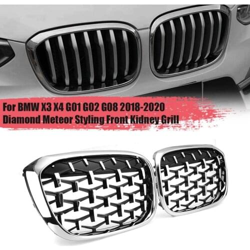 New Diamond Grills Meteor Style Replace Grille Car Front Bumper Grill for BMW X3 X4 G01 G08 G02 2018-2020 Chrome