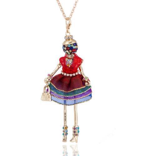 New Rhinestone Statement Long Chain Doll Pendant Necklace Handmade Dressing Girl Princess Figure Choker Necklace Jewelry kolye