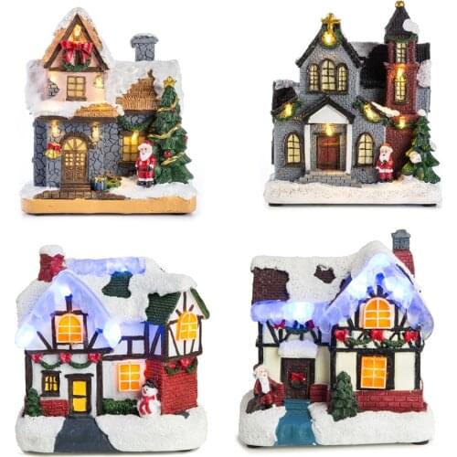 Resin Christmas Decoration Village House Collection Building Home Fireplace Display Party Ornament Holiday Gift for Kids