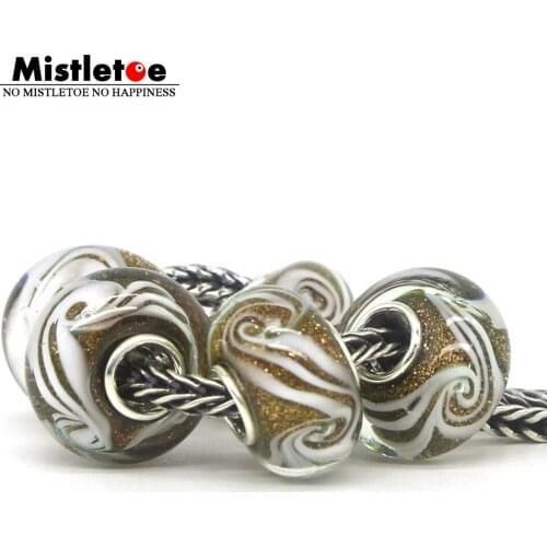Mistletoe 925 Sterling Silver Murano Glass Gold Foil Vortex Charm Bead Fit European Bracelet Jewelery 1pcs
