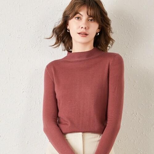 Autumn New Worsted Woolen Sweater Half-high Collar with Long-sleeved Top Bottoming Sweater Sweater Wool Knit Sweater Women Thin