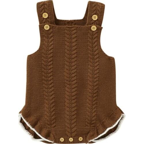 Autumn Infant Baby Girls Sleeveless Knitted Wool Solid Print Rompers Kids Jumpsuit
