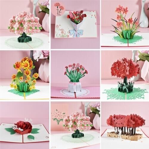 Pop-Up Flower Card Floral 3D Greeting Card for Birthday Mothers Fathers Day Graduation Wedding Anniversary with Envelope