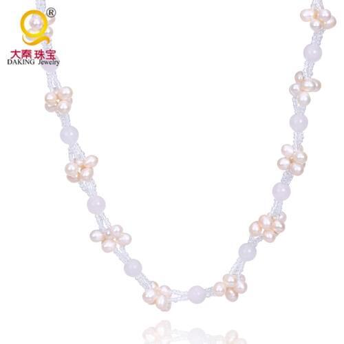 Lovely special design 5-6mm pink pearl necklace stone beads necklace multi layer pearl beads twist necklace