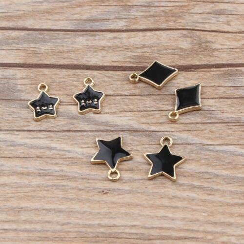 100PCS Cute Black Star Rhombic Pendant Enamel Charm DIY Fashion Personalized Handmade Necklace Keychains Earrings