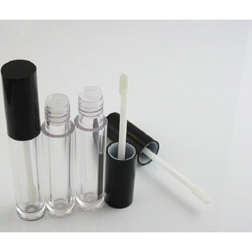 5ML Empty Lip Gloss Tubes with Wand Round Black Clear Cosmetic Packaging Makeup Lip Gloss Lipgloss Containers Tubes 50 pcs/lot