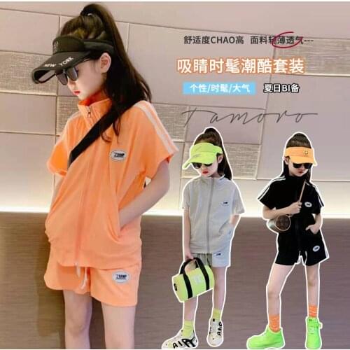 Summer Teenager Girls Sports Tracksuit Set Striped 2 Pcs Girls Casual Sports Outfit+ Pants Short Casual Loose Clothes Kids