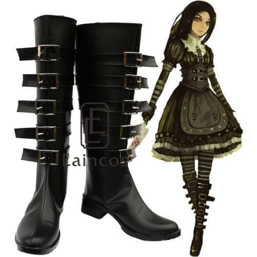 Popular Game Alice Madness Returns Alice Cosplay Halloween Party Shoes Black Fancy Boots Custom Made