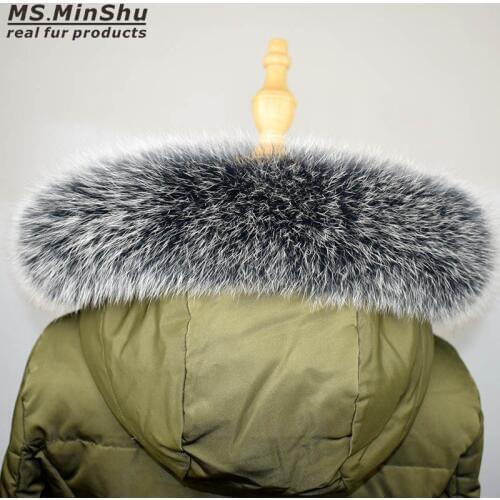 Ms.MinShu Natural Fox Fur Collar for Hood 100% Real Fur Collar Scarf Fox Fur Collar Scarf Custom Made Winter Fur Scarf