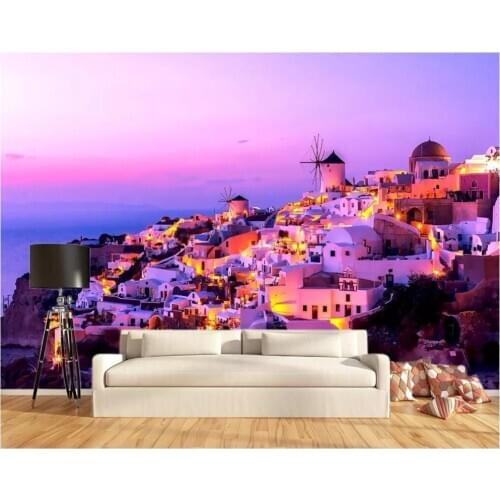 WDBH Custom photo 3d wallpaper Santorini Aegean Greek architecture night view home decor living room wallpaper for walls 3d